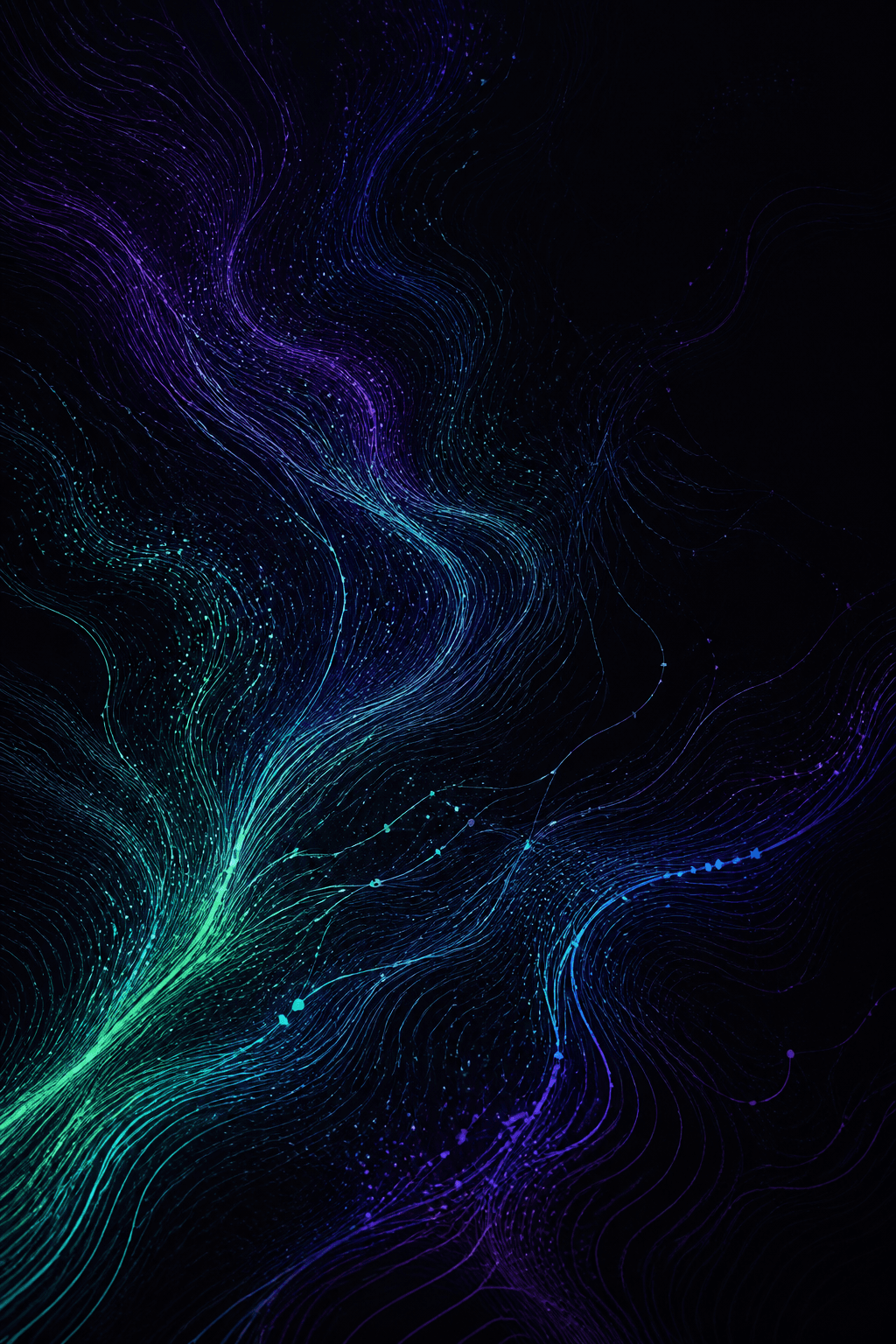 Abstract violet, cyan, and mint code streams